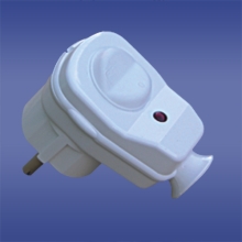 Angle plug AWA-ŁK with switch and led switching control , splash proof white,elektro-plast