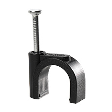 Uchwyty z gwoździem FLOP - Uchwyt kablowy z gwoździem FLOP-14 UV, okrągły przewód ⌀14mm, czarny, gwóźdź: 2x31mm
