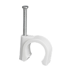 Uchwyty z gwoździem FLOP - Uchwyt kablowy z gwoździem FLOP-12, okrągły przewód ⌀12mm, biały, gwóźdź: 2x28.5mm