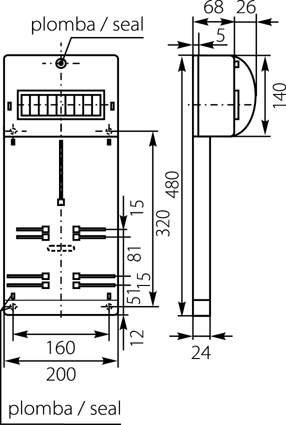 Tablica Licznikowo-Rozdzielcza TLR-3F (N+PE), z obudową na wyłączniki nadprądowe,  z szybką rewizyjną, IP20,elektro-plast