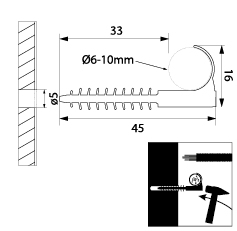 Uchwyt szybkiego montażu hakowy USMH-10, Rury i przewody Φ 6 - 10 mm