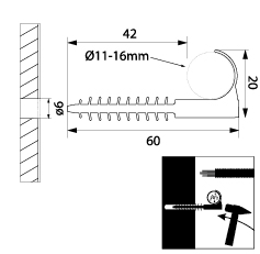 Uchwyt szybkiego montażu hakowy USMH-16, Rury i przewody Φ 11 - 16 mm