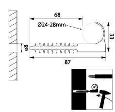 Uchwyt szybkiego montażu hakowy USMH-25, Rury i przewody Φ 24 - 28 mm