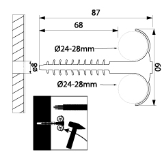 Uchwyt szybkiego montażu hakowy USMH-25 BIS, Rury i przewody Φ 24 - 28 mm