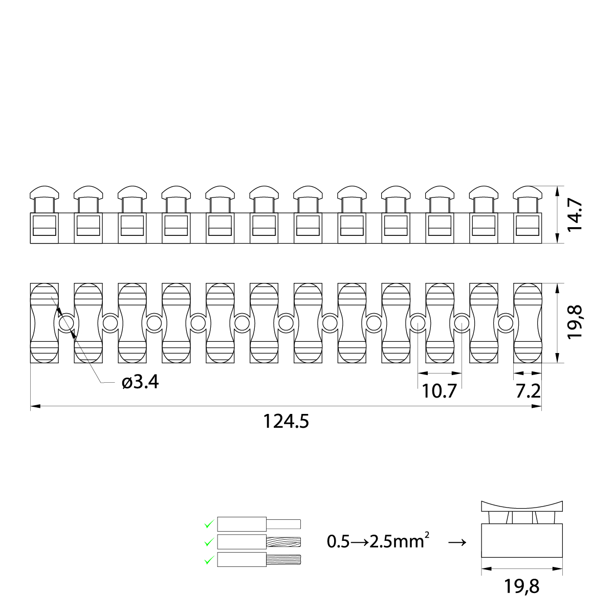 Listwa Zaciskowa - Szybkozłączka PS, 10A, 12x2.5, kolor: biały Listwa Zaciskowa - Szybkozłączka PS, 10A, 12x2.5, kolor: biały,elektro-plast