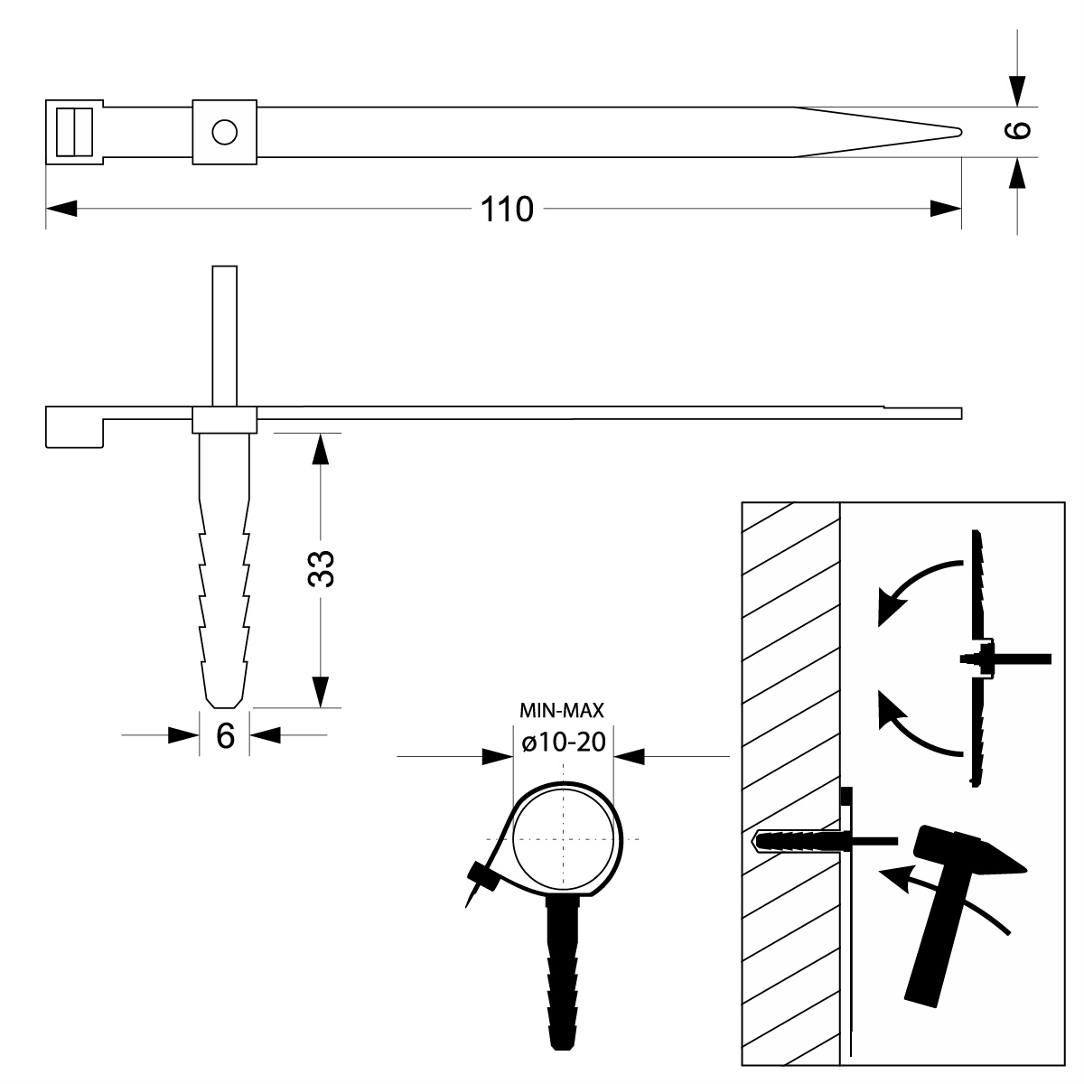 Uchwyt szybkiego montażu paskowy z kołkiem Φ6 - USMPK-6 Uchwyt szybkiego montażu paskowy z kołkiem Φ6 - USMPK-6,elektro-plast