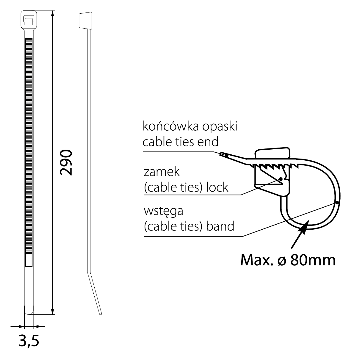 Opaska Zaciskowa czarna OZC 35-290 UV, 3.5x290, max. Φ80 Opaska Zaciskowa czarna OZC 35-290 UV, 3.5x290, max. Φ80,elektro-plast