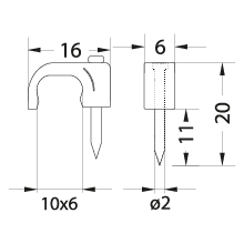 Uchwyt kablowy z gwoździem FLOP-10/6, płaski YDYp 3 x 1,5
