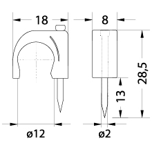 Uchwyt kablowy z gwoździem FLOP-12 UV, okrągły przewód ⌀12mm, czarny, gwóźdź: 2.0x28.5mm