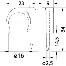 Uchwyt kablowy z gwoździem FLOP-16 UV, okrągły przewód ⌀16mm, czarny, gwóźdź: 2.5x34mm