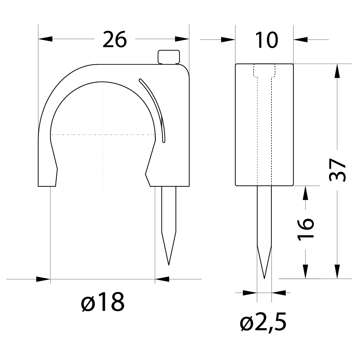 Uchwyt kablowy z gwoździem FLOP-18 UV, okrągły przewód ⌀18mm, czarny, gwóźdź: 2.5x37mm Uchwyt kablowy z gwoździem FLOP-18 UV, okrągły przewód ⌀18mm, czarny, gwóźdź: 2.5x37mm,elektro-plast
