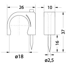 Uchwyt kablowy z gwoździem FLOP-18 UV, okrągły przewód ⌀18mm, czarny, gwóźdź: 2.5x37mm