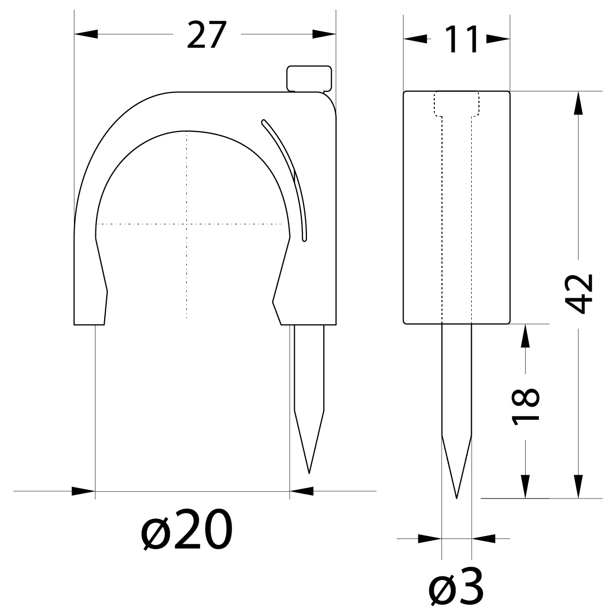 Uchwyt kablowy z gwoździem FLOP-20 UV, okrągły przewód ⌀20mm, czarny, gwóźdź: 3.0x42mm Uchwyt kablowy z gwoździem FLOP-20 UV, okrągły przewód ⌀20mm, czarny, gwóźdź: 3.0x42mm,elektro-plast