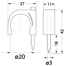 Uchwyt kablowy z gwoździem FLOP-20 UV, okrągły przewód ⌀20mm, czarny, gwóźdź: 3.0x42mm