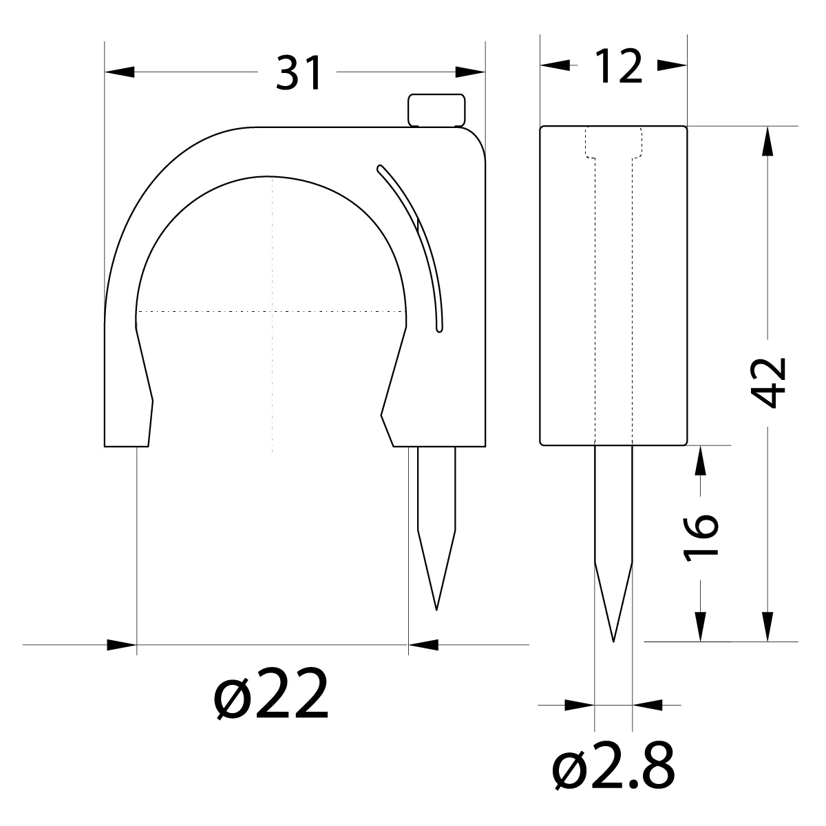 Uchwyt kablowy z gwoździem FLOP-22 UV, okrągły przewód ⌀22mm, czarny, gwóźdź: 2.8x42mm Uchwyt kablowy z gwoździem FLOP-22 UV, okrągły przewód ⌀22mm, czarny, gwóźdź: 2.8x42mm,elektro-plast