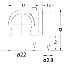 Uchwyt kablowy z gwoździem FLOP-22 UV, okrągły przewód ⌀22mm, czarny, gwóźdź: 2.8x42mm