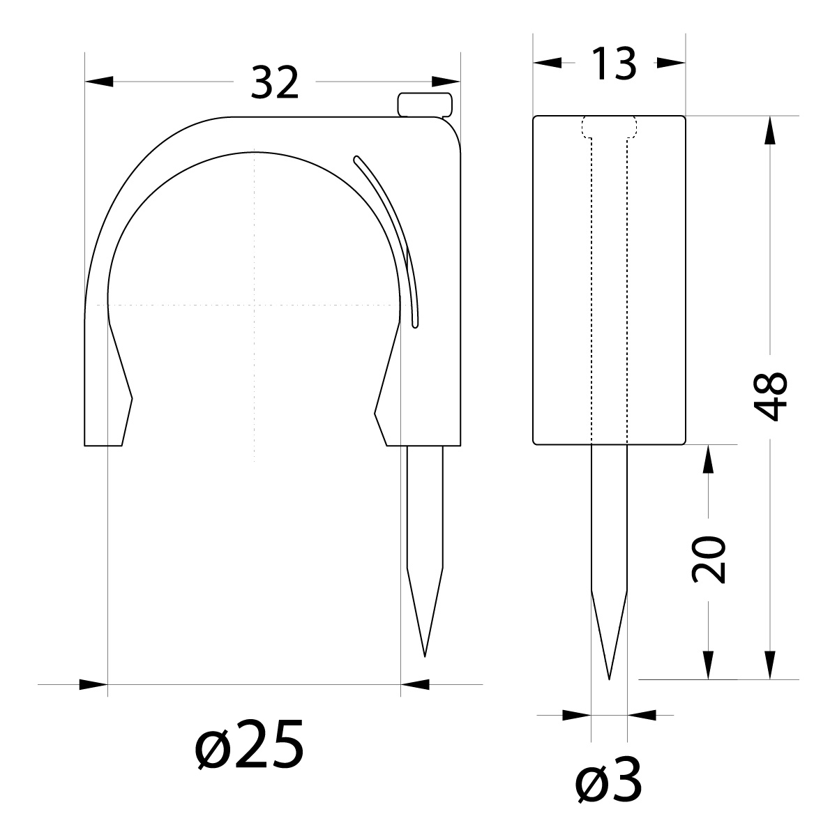 Uchwyt kablowy z gwoździem FLOP-25 UV, okrągły przewód ⌀25mm, czarny, gwóźdź: 3.0x48mm Uchwyt kablowy z gwoździem FLOP-25 UV, okrągły przewód ⌀25mm, czarny, gwóźdź: 3.0x48mm,elektro-plast