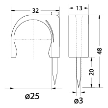 Uchwyt kablowy z gwoździem FLOP-25 UV, okrągły przewód ⌀25mm, czarny, gwóźdź: 3.0x48mm