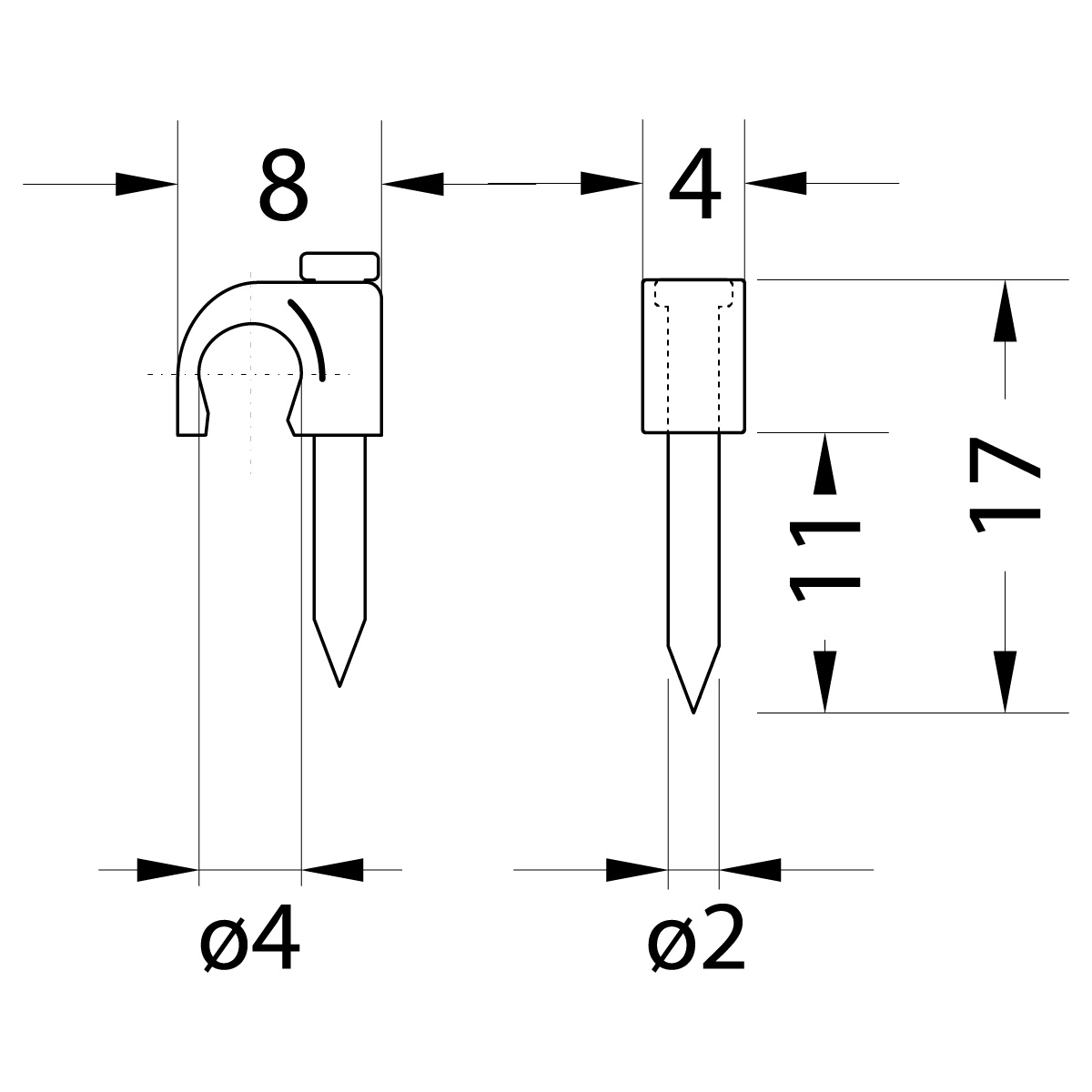 Uchwyt kablowy z gwoździem FLOP-4 UV, okrągły przewód ⌀4mm, czarny, gwóźdź: 2x17mm Uchwyt kablowy z gwoździem FLOP-4 UV, okrągły przewód ⌀4mm, czarny, gwóźdź: 2x17mm,elektro-plast
