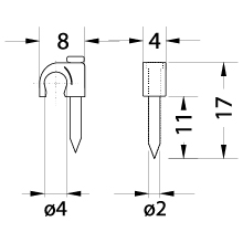 Uchwyt kablowy z gwoździem FLOP-4 UV, okrągły przewód ⌀4mm, czarny, gwóźdź: 2x17mm