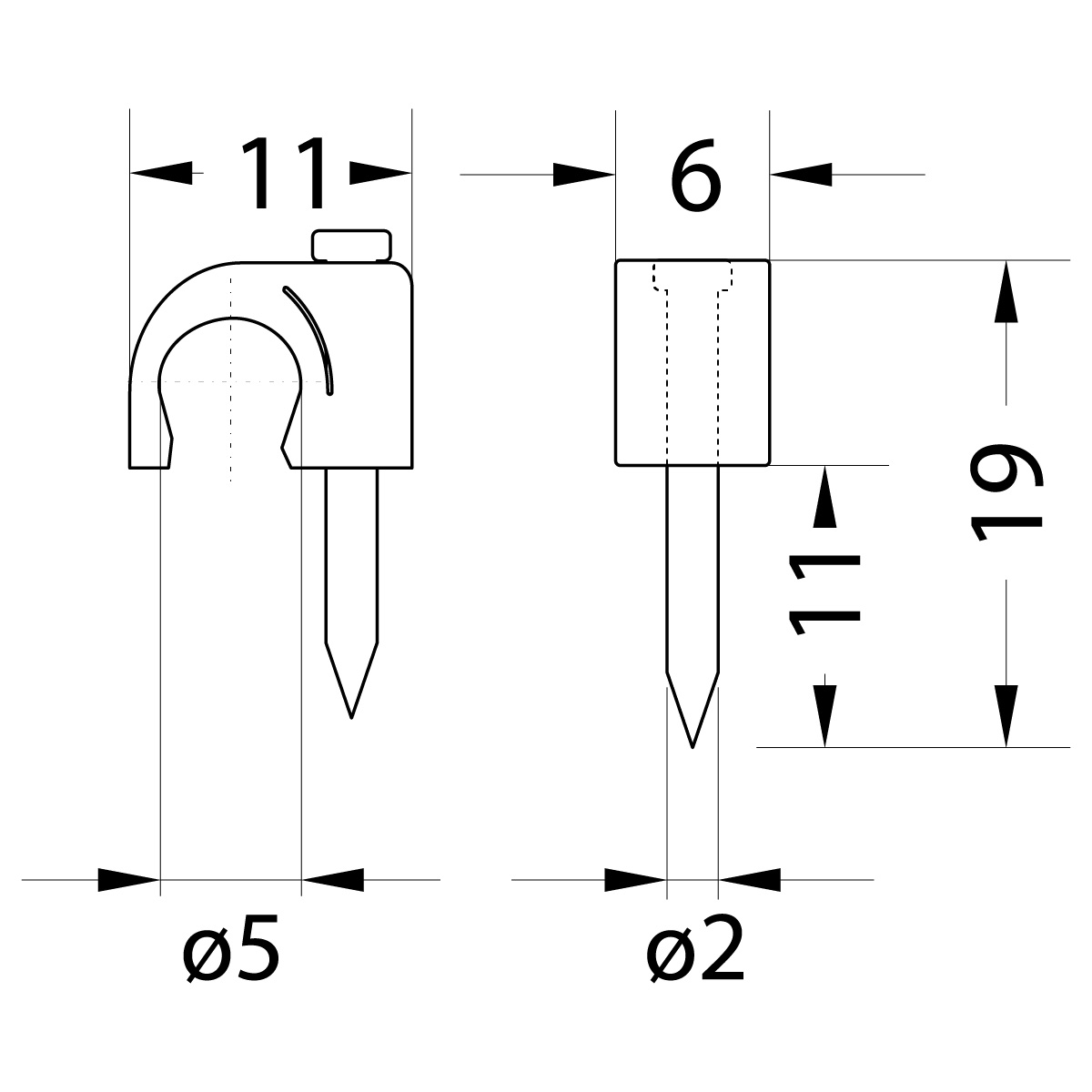 Uchwyt kablowy z gwoździem FLOP-5 UV, okrągły przewód ⌀5mm, czarny, gwóźdź: 2x19mm Uchwyt kablowy z gwoździem FLOP-5 UV, okrągły przewód ⌀5mm, czarny, gwóźdź: 2x19mm,elektro-plast