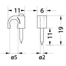 Uchwyt kablowy z gwoździem FLOP-5 UV, okrągły przewód ⌀5mm, czarny, gwóźdź: 2x19mm