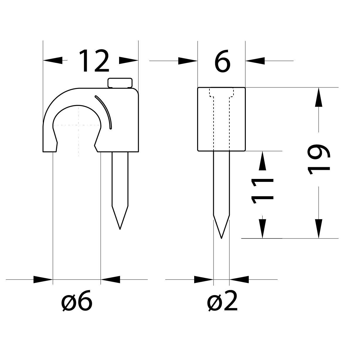 Uchwyt kablowy z gwoździem FLOP-6 UV, okrągły przewód ⌀6mm, czarny, gwóźdź: 2x19mm Uchwyt kablowy z gwoździem FLOP-6 UV, okrągły przewód ⌀6mm, czarny, gwóźdź: 2x19mm,elektro-plast