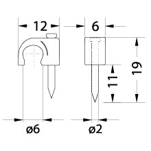 Uchwyt kablowy z gwoździem FLOP-6 UV, okrągły przewód ⌀6mm, czarny, gwóźdź: 2x19mm