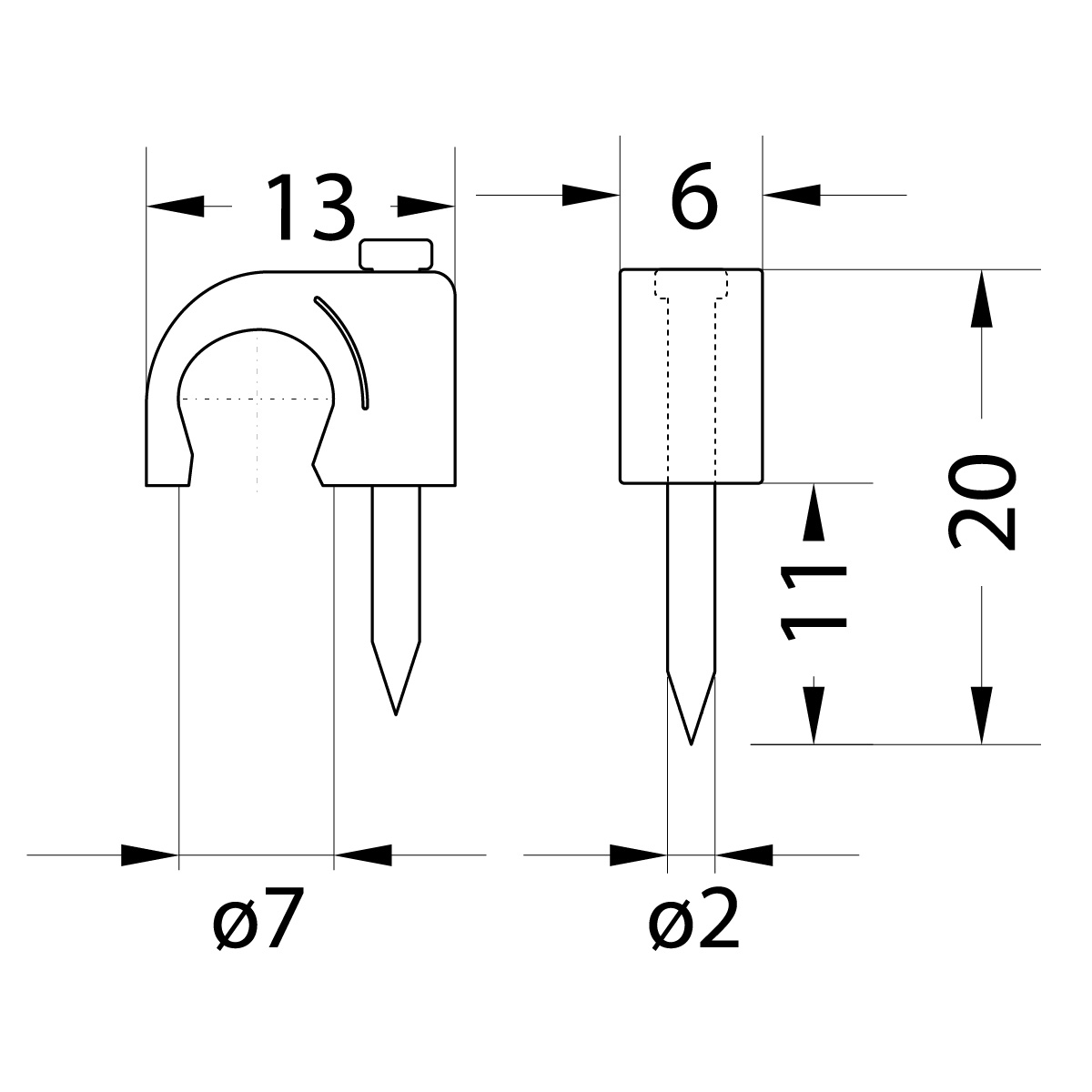 Uchwyt kablowy z gwoździem FLOP-7 UV, okrągły przewód ⌀7mm, czarny, gwóźdź: 2x20mm Uchwyt kablowy z gwoździem FLOP-7 UV, okrągły przewód ⌀7mm, czarny, gwóźdź: 2x20mm,elektro-plast