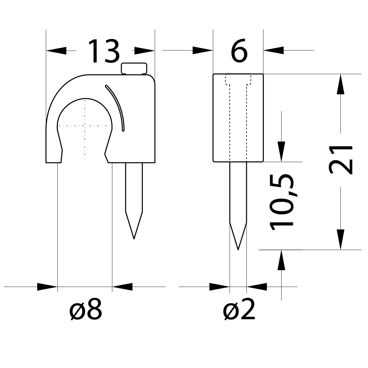 Uchwyt kablowy z gwoździem FLOP-8 UV, okrągły przewód ⌀8mm, czarny, gwóźdź: 2x21mm Uchwyt kablowy z gwoździem FLOP-8 UV, okrągły przewód ⌀8mm, czarny, gwóźdź: 2x21mm,elektro-plast