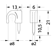 Uchwyt kablowy z gwoździem FLOP-8 UV, okrągły przewód ⌀8mm, czarny, gwóźdź: 2x21mm