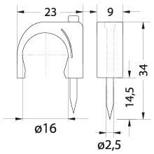 Uchwyt kablowy z gwoździem FLOP-16, okrągły przewód ⌀16mm, biały, gwóźdź: 2.5x34mm