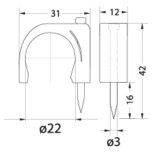 Uchwyt kablowy z gwoździem FLOP-22, okrągły przewód ⌀22mm, biały, gwóźdź: 3x42mm