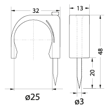 Uchwyt kablowy z gwoździem FLOP-25, okrągły przewód ⌀25mm, biały, gwóźdź: 3x48mm
