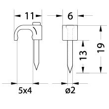 Uchwyt kablowy z gwoździem FLOP-5/4, płaski, SMYp 2 x 0,75