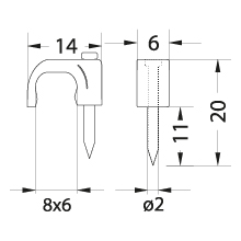 Uchwyt kablowy z gwoździem FLOP-8/6, płaski, YDYp 2 x 2,5, biały