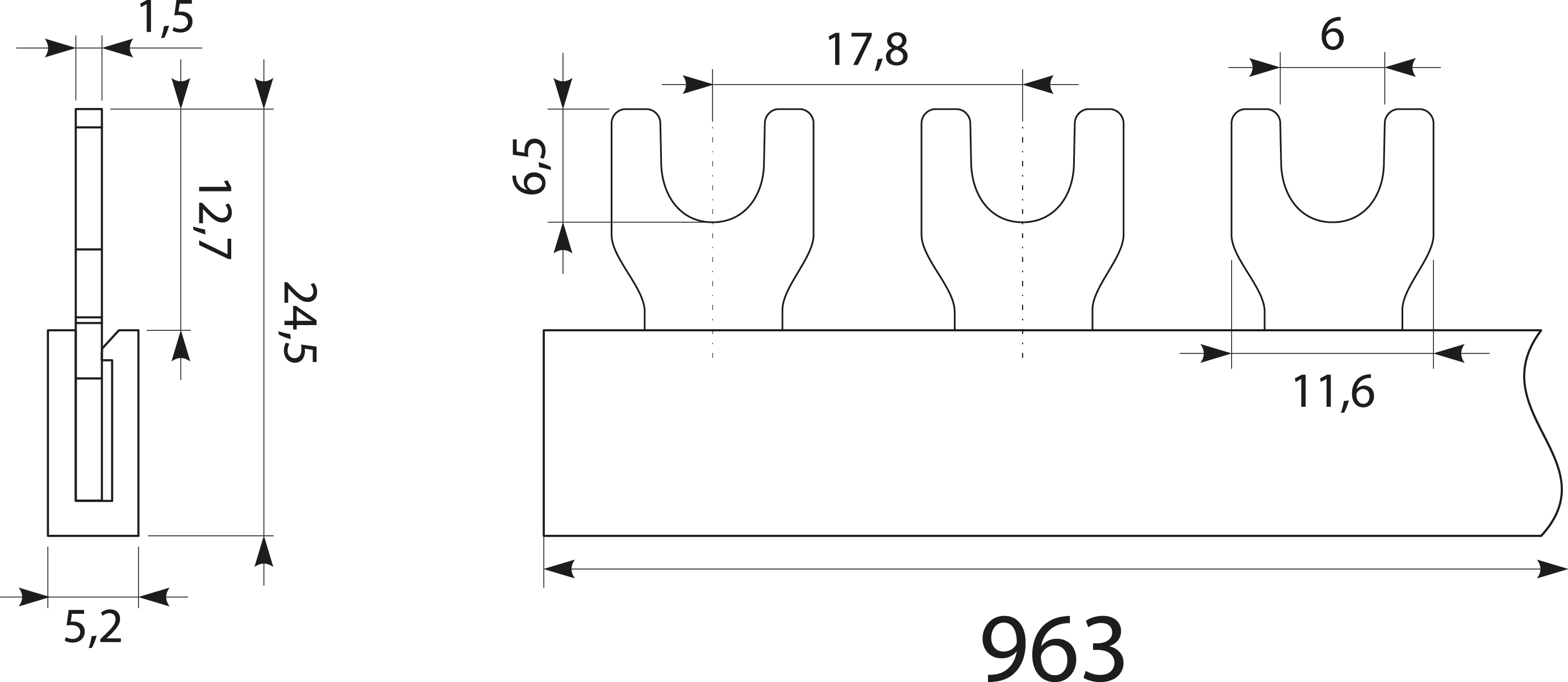Szyna prądowa S-54 1F - 12, 63A, kolor: szary Szyna prądowa S-54 1F - 12, 63A, kolor: szary,elektro-plast