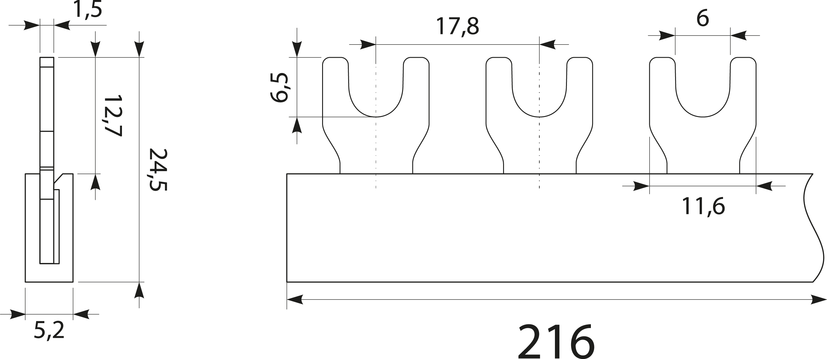 Szyna prądowa S-12 1F - 12, 63A, kolor: szary Szyna prądowa S-12 1F - 12, 63A, kolor: szary,elektro-plast
