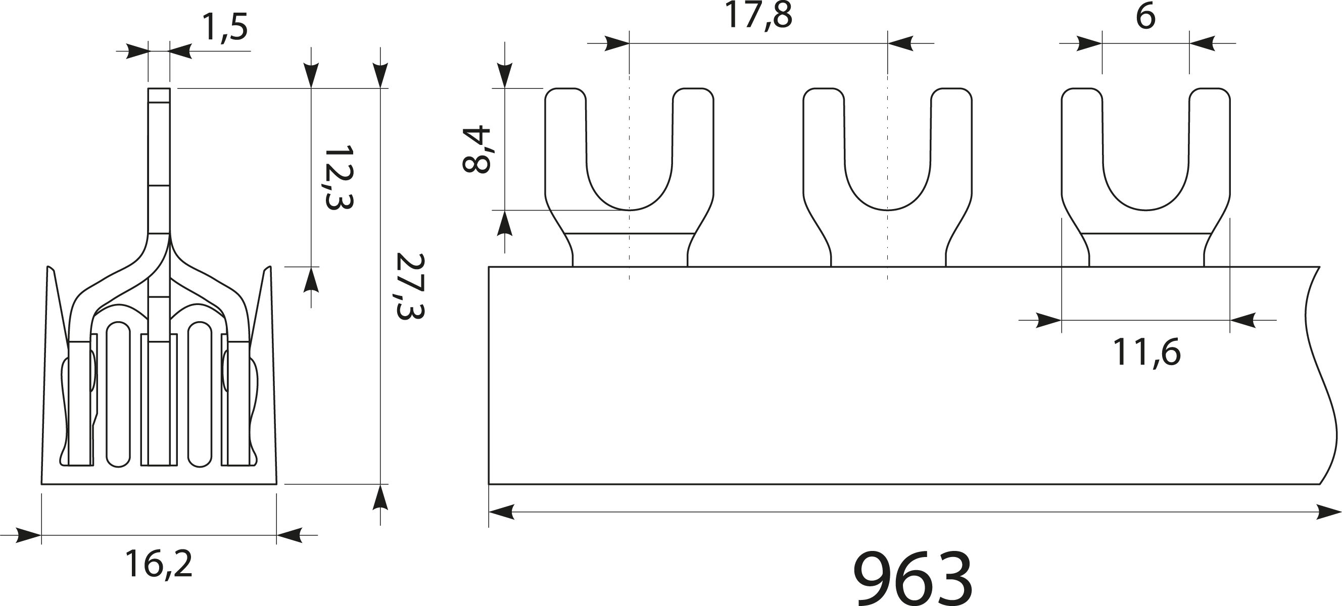 Szyna prądowa S-54 3F - 12, 63A, kolor: szary Szyna prądowa S-54 3F - 12, 63A, kolor: szary,elektro-plast