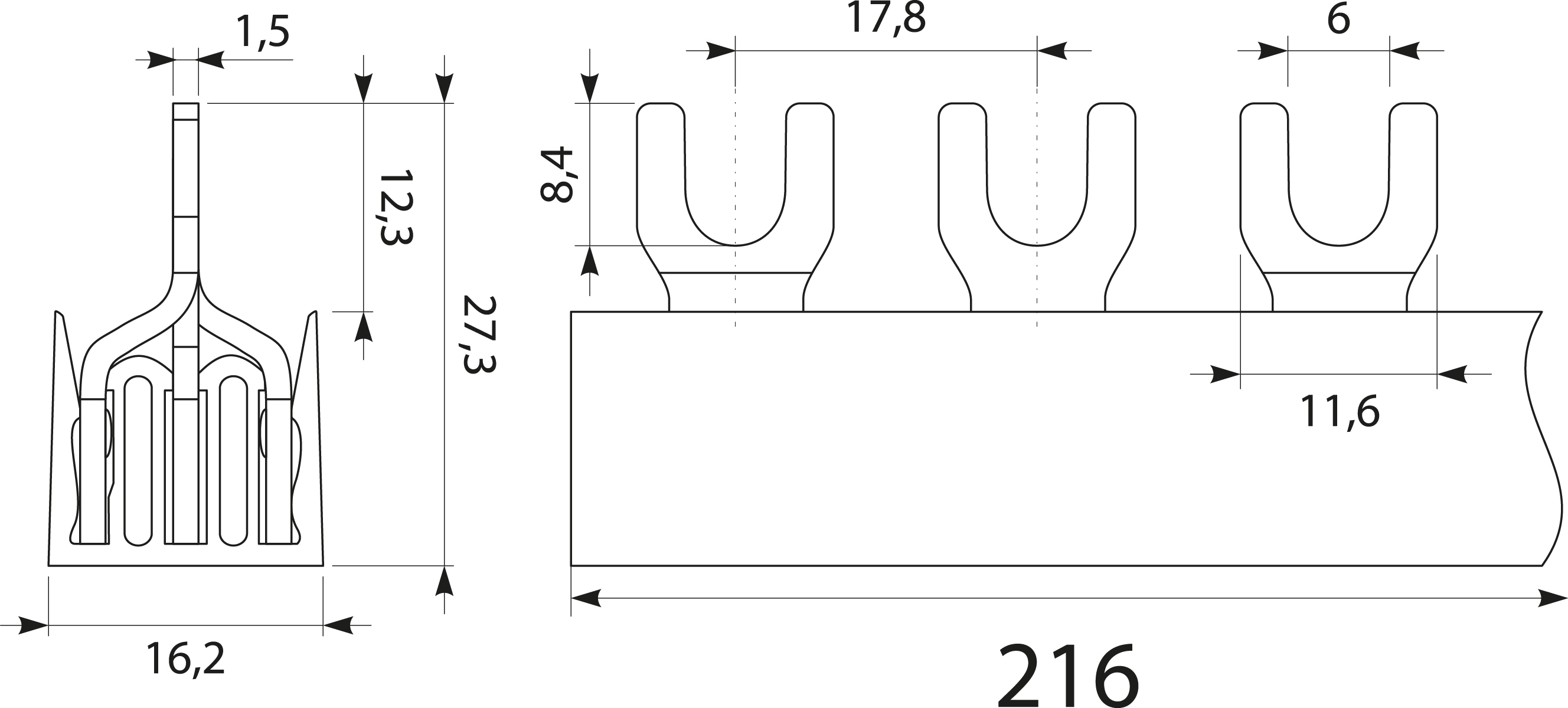 Szyna prądowa S-12 3F - 12, 63A, kolor: szary Szyna prądowa S-12 3F - 12, 63A, kolor: szary,elektro-plast