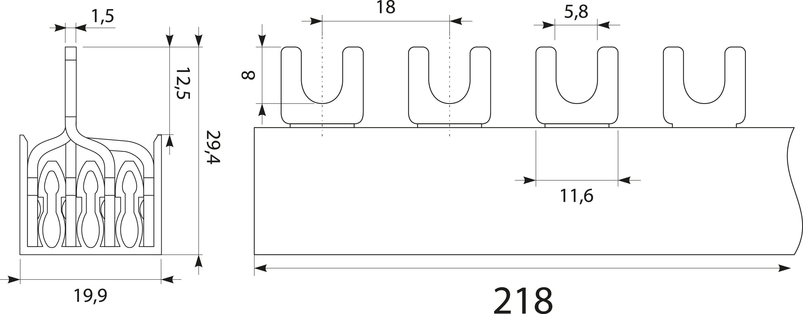 Szyna prądowa S12 4F - 10, 63A, kolor: szary Szyna prądowa S12 4F - 10, 63A, kolor: szary,elektro-plast