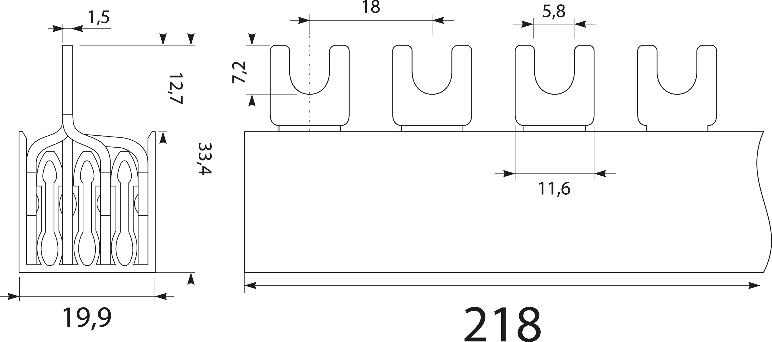 Szyna prądowa S12 4F - 16, 100A, kolor: szary Szyna prądowa S12 4F - 16, 100A, kolor: szary,elektro-plast