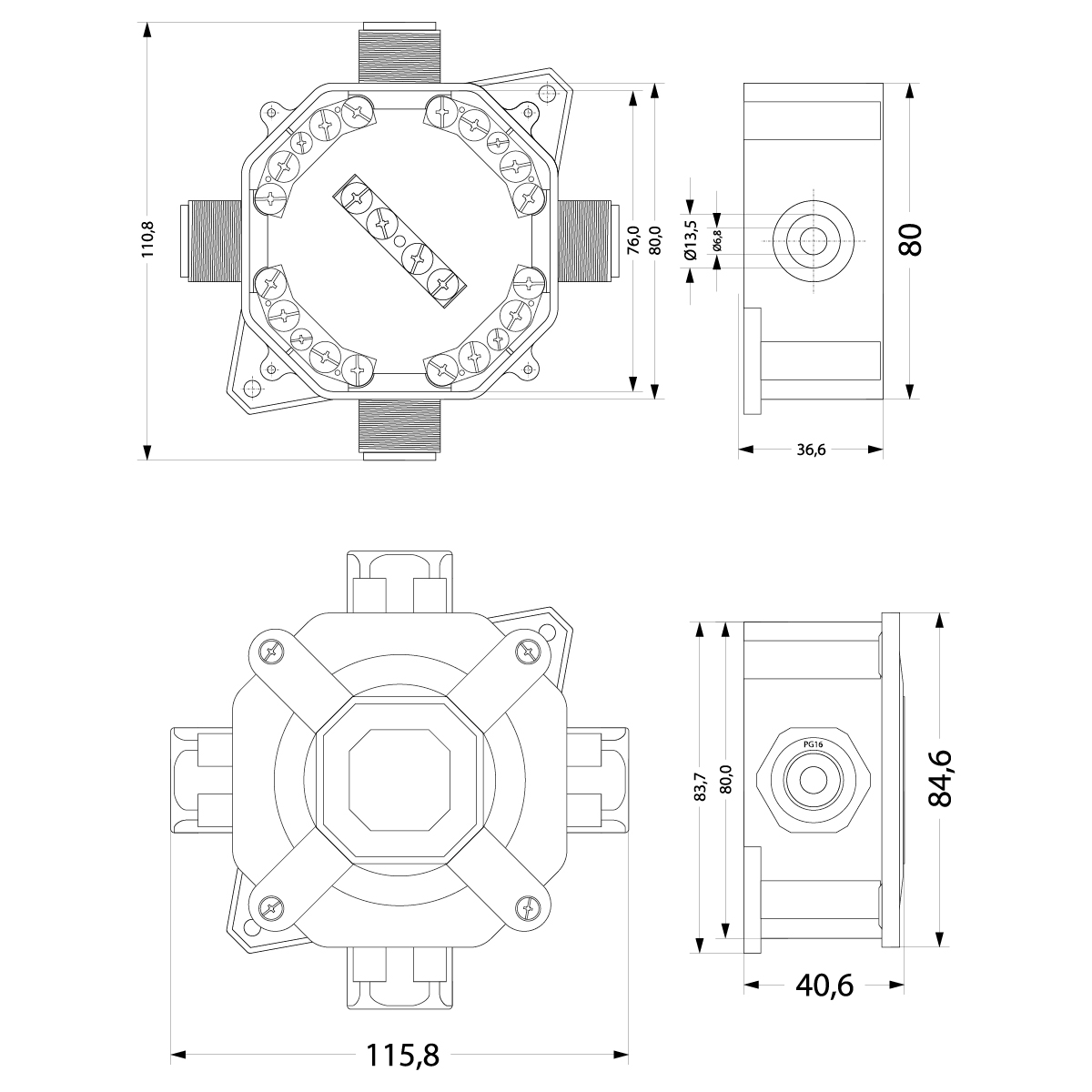 Puszka hermetyczna natynkowa PNHS IP67, 4mm², 400V~, kolor: szary Puszka hermetyczna natynkowa PNHS IP67, 4mm², 400V~, kolor: szary,elektro-plast