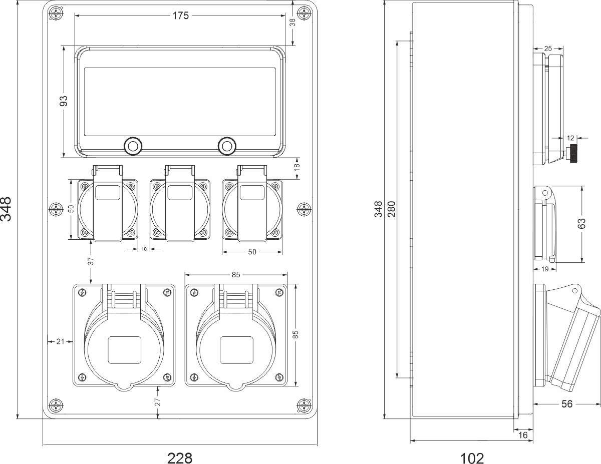Rozdzielnica budowlana RB-1616, IP44, 2x16A/5P, 3xGS Rozdzielnica budowlana RB-1616, IP44, 2x16A/5P, 3xGS,elektro-plast