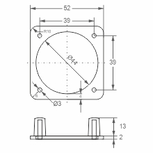 Wspornik montażowy do gniazd tablicowych 230V, kolor: czarny, 52mm x 52mm