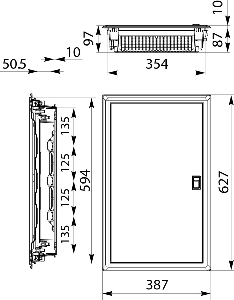 Rozdzielnica Podtynkowa z drzwiami metalowymi RPDM 3x14, N+PE (42), IP40, 1000 VAC, 1500 VDC Rozdzielnica Podtynkowa z drzwiami metalowymi RPDM 3x14, N+PE (42), IP40, 1000 VAC, 1500 VDC,elektro-plast