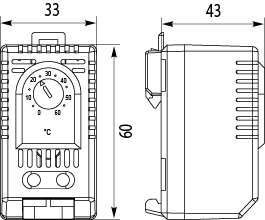 Termostat na grzanie TBG2, styk zamknięty (NC), na szynę TH35, bimetalowy, NC -10/+50 °C