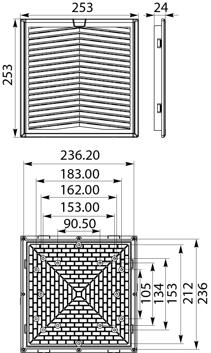 Wentylator z filtrem WEF13, 253x253mm, IP54/I, 64W Wentylator z filtrem WEF13, 253x253mm, IP54/I, 64W,elektro-plast