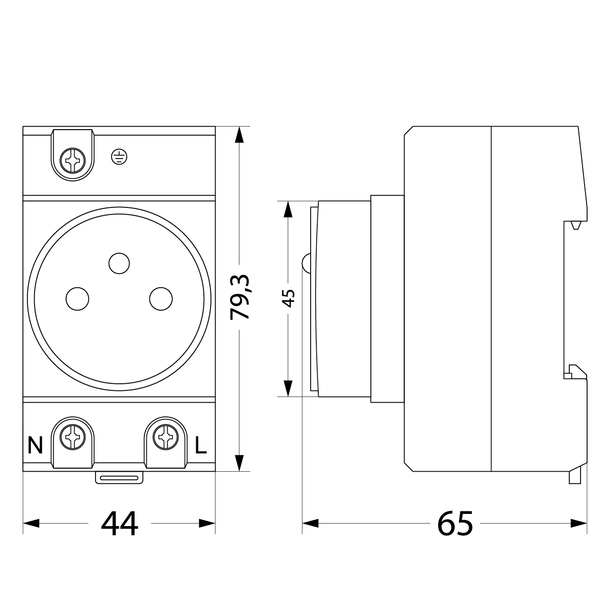 Gniazdo GSTH230 na szynę TH, 2P+Z, 16A, 250V~ Gniazdo GSTH230 na szynę TH, 2P+Z, 16A, 250V~ ,elektro-plast